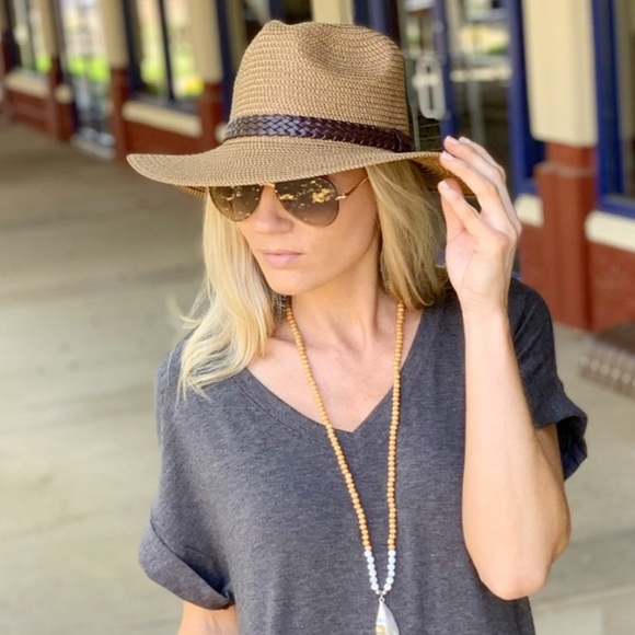 LAST ONE Panama Hat w/ Braided Vegan Leather Trim - Picture 2 of 6